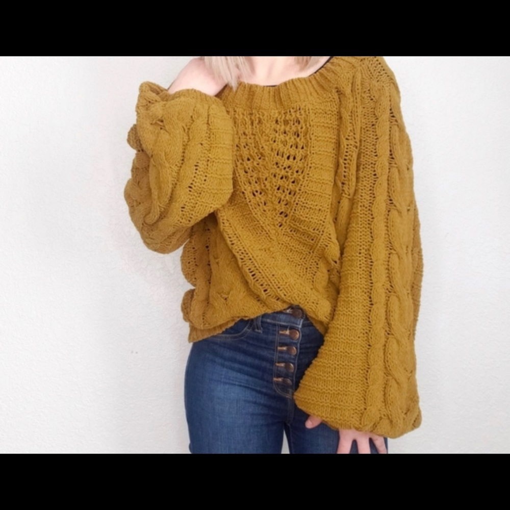 Mustard cable knit sweater